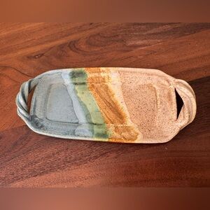 Vintage Studio Pottery small tray butter plate Earth Colors Signed